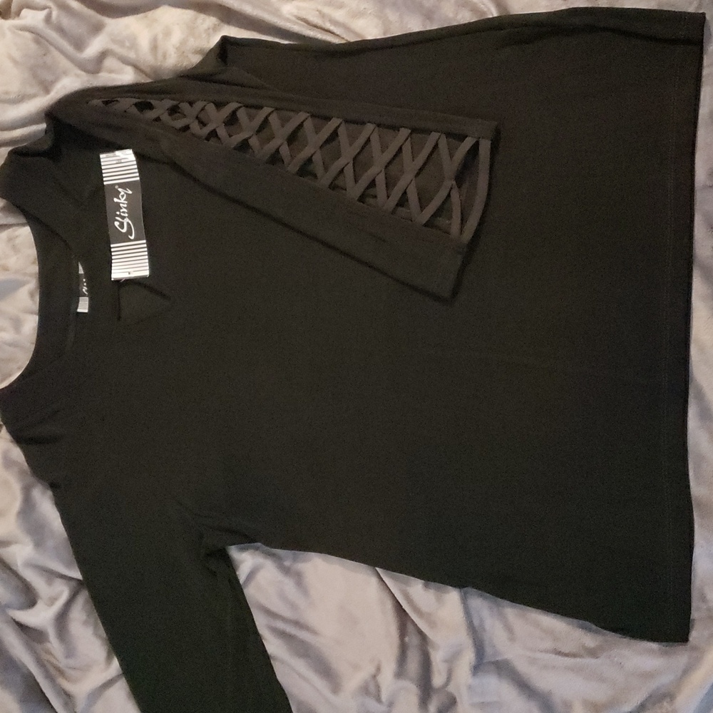 Slinky Brand Black Long Sleeve Top with Unique Sleeve Design